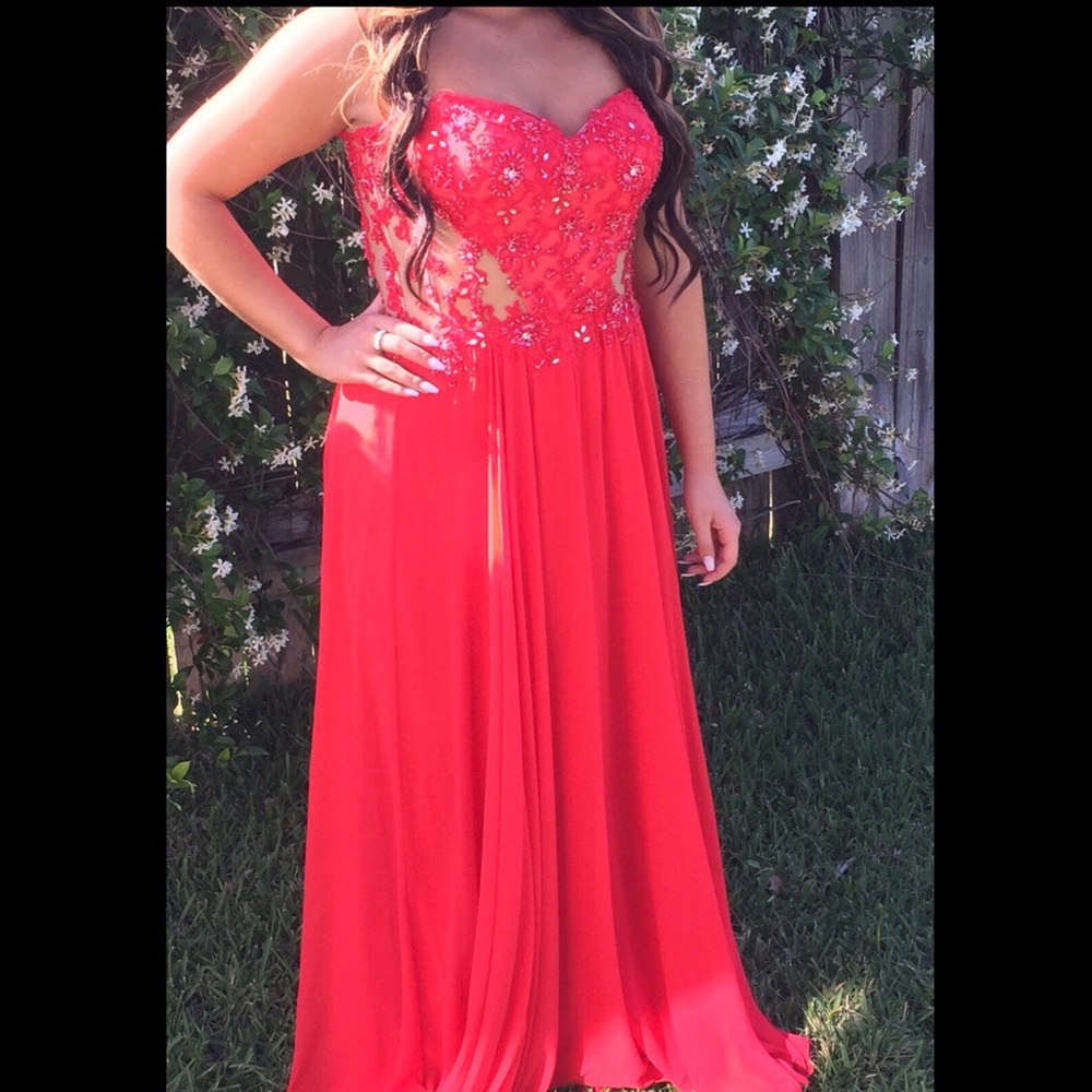 WORN ONCE beautiful detailed red prom dress!